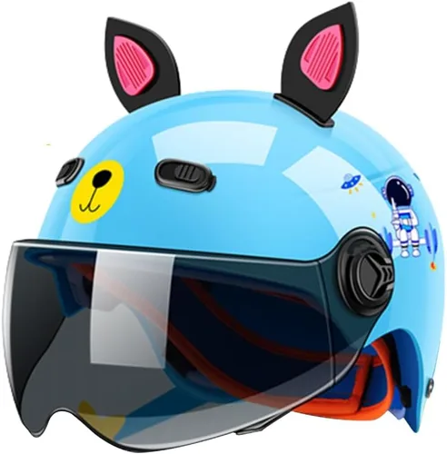 Vista 11 de Lindo casco de motocicleta para niños con orejas de gato, casco ultrafino de media cáscara para motocicleta, casco abierto para motociclista, casco