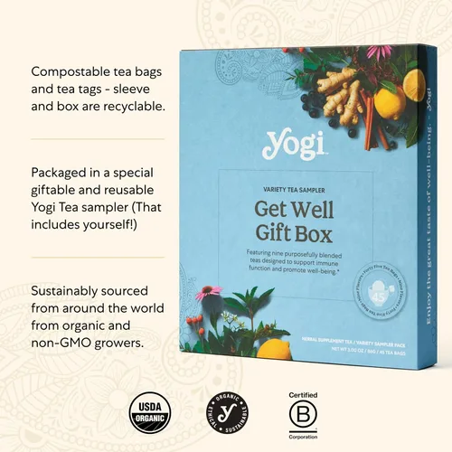 Vista 7 de Caja de regalo de muestra orgánica - 5 bolsas de té por sabor (45 bolsas de té) - Deliciosos tés de inmunidad y bienestar - 9 tés de hierbas - Juego