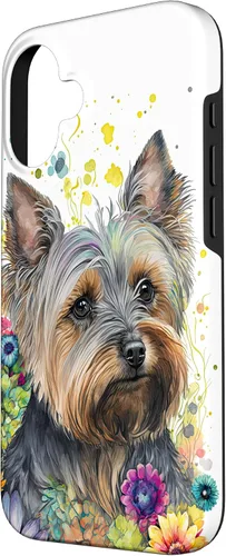 Vista 2 de Funda Yorkie Floral Yorkie Puppy Yorkshire Terrier Acuarela para iPhone 16