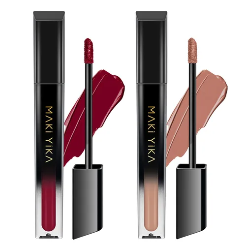 Vista 36 de MAKI YIKA Juego de 3 lápices labiales líquidos mate, color negro y rojo Negro/Rojo Oscuro/Desnudo
