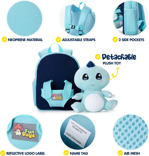 Vista 7 de FunGuys Mochila Kawaii de dinosaurio para niños de 3 a 5 años, mochila para niños y niñas, mochila preescolar para niños de 5 a 7 años, jardín