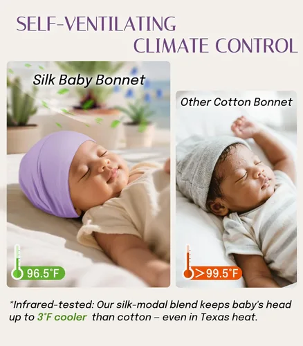 Vista 4 de OLESILK Gorro de Seda para Bebé de 0-6 Meses - Gorro de Cabello para Niños Pequeños de Seda de Morera 100%, Gorro de Noche Ajustable para Dormir