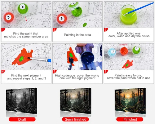 Vista 6 de TUMOVO Pintura por números para adultos, lienzo de paisaje forestal, kits de pintura por números, kits de pintura por números, pintura para adultos