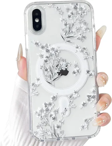 Vista 36 de NITITOP Funda magnética transparente compatible con iPhone 14 Plus/15 Plus, compatible con MagSafe lindas flores, hojas florales para mujeres