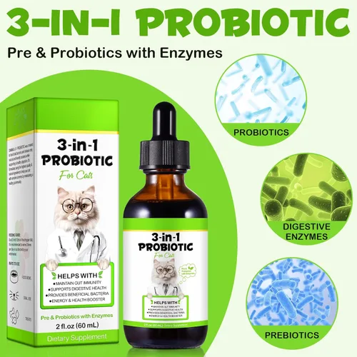 Vista 2 de Probióticos para gatos líquidos, probióticos para gatos, suplemento de probióticos 3 en 1 para gatos con enzimas prebióticas y digestivas Apoya