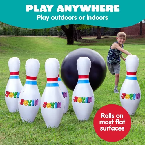 Vista 4 de JOYIN Juego de bolos inflables gigantes para niños y adultos, juegos para fiestas de Navidad y cumpleaños, juguetes educativos para desarrollar