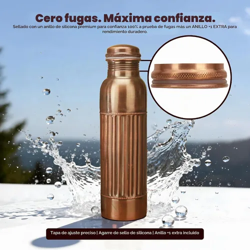 Vista 4 de Botella de agua de cobre antiguo para beber, recipiente de cobre de 32 onzas, botella ayurvédica grande para gimnasio, yoga, oficina, senderismo