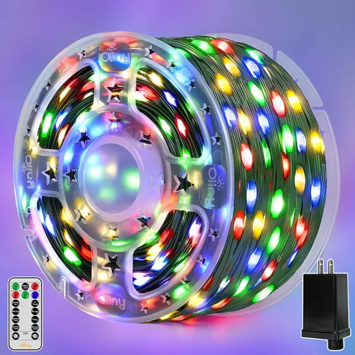 Vista 5 de Ollny Luces de Navidad, 198 pies, 600 LED para exteriores, impermeables, con enchufe, luces para árbol de Navidad con 8 modos, control remoto