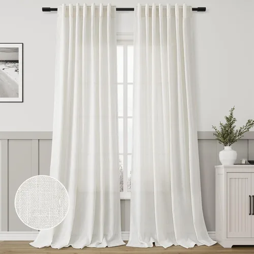 Vista 47 de Aersas Aqua Green Linen Curtains 84 Inches Long 2 Panels Set Back Tab Rod Pocket Living Room Curtain Farmhouse Rustic Light Filtering Hook Drapes