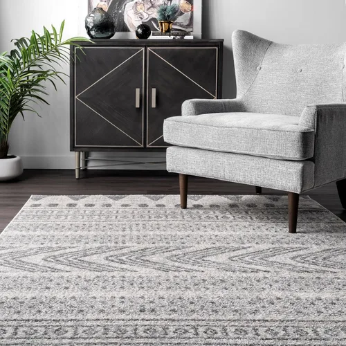 Vista 7 de nuLOOM Shaina - Alfombra tribal para pasillo, 2 pies 8 pulgadas x 8 pies, gris, rectangular