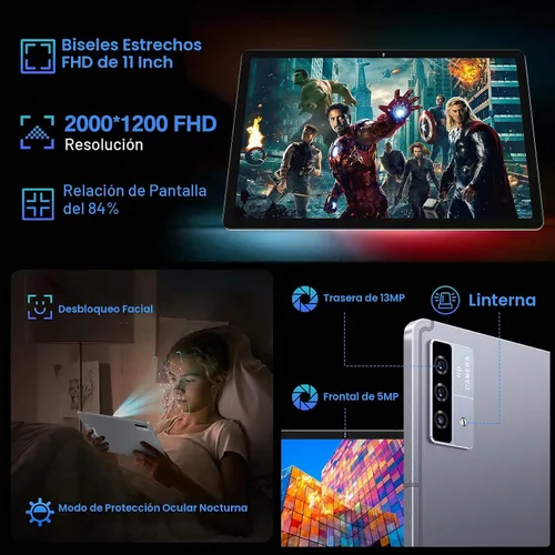 Vista 5 de Oangcc Tablet Android 13 de 11 pulgadas, 16 GB de RAM+256 GB ROM+2 TB Expand, tabletas Octa-Core con teclado y mouse, 8600 mAh, pantalla 2K 2000 x