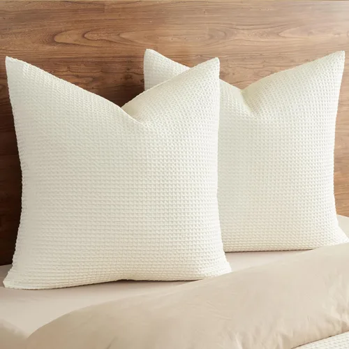 Vista 25 de PHF Funda de almohada 100% algodón con tejido de gofre, 22 x 22 pulgadas, sin relleno, paquete de 2 elegantes fundas de almohada cuadradas
