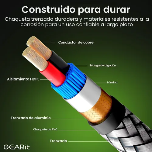 Vista 3 de GEARit Cable RCA (1 pie) 2RCA macho a 2RCA macho, cables de audio estéreo, cable RCA estéreo blindado trenzado para cine en casa, televisión de alta
