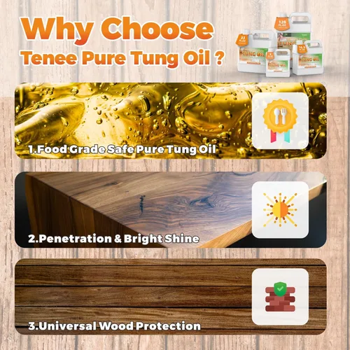 Vista 5 de Aceite Tung puro de 33 onzas líquidas, resistente al agua, fortalece y protege la madera, da a tus proyectos de madera un acabado de aceite Tung