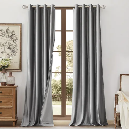 Vista 12 de BULBUL Cortinas de terciopelo 100% opacas negro oro, cortinas modernas con forro de 63 pulgadas de largo, cortinas térmicas con ojales para sala