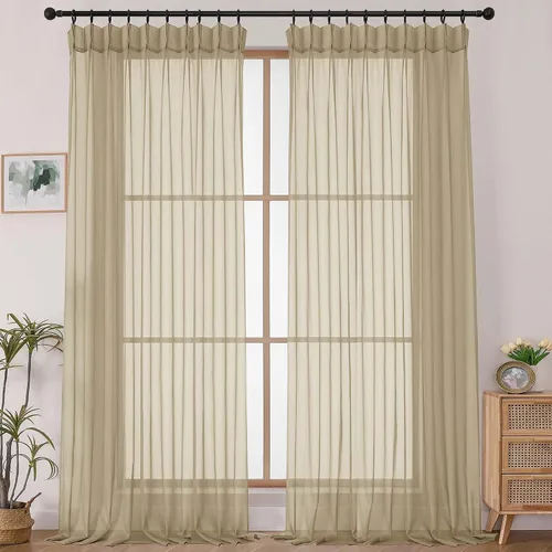 Vista 18 de OWENIE - Cortinas semitraslúcidas con plisado de pellizco blanco de 96 pulgadas de largo para dormitorio y sala de estar, cortinas modernas de aire