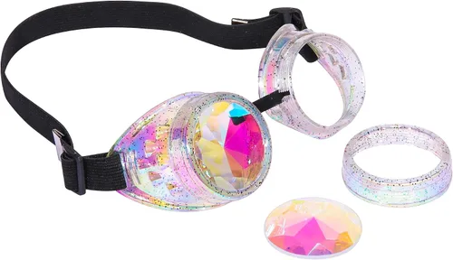 Vista 51 de Gafas de caleidoscopio retro con pinchos, gafas de cristal arcoíris steampunk estilo soldadura, gafas de cosplay punk