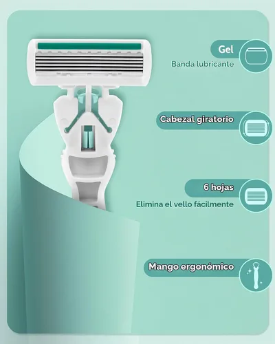 Vista 2 de 1 maquinilla de afeitar de viaje para mujer con 12 recambios de cuchillas, color verde