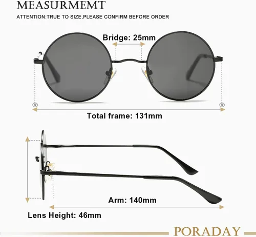 Vista 9 de PORADAY Circle Lennon - Gafas de sol polarizadas redondas retro, estilo hippie, gafas de sol de círculo pequeño