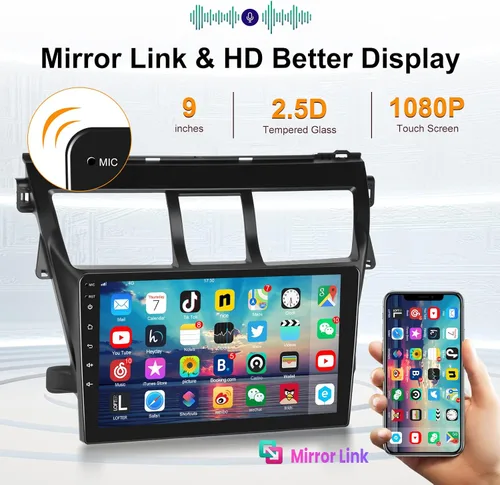 Vista 5 de [2G+32G] Radio de coche para Toyota Vios Yaris 2007-2012, 9 pulgadas Android 11 pantalla táctil estéreo, Carplay/Android Auto/Mirror
