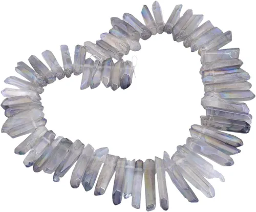 Vista 13 de mookaitedecor Cuentas sueltas de cristal de cuarzo de roca con revestimiento de titanio, puntas de cristal, púas, perforadas en la parte superior