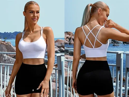 Vista 2 de Sykooria - Pack de 3 sujetadores deportivos con tirantes para mujer, sexys de espalda cruzada, para yoga, correr, atletismo, gimnasio