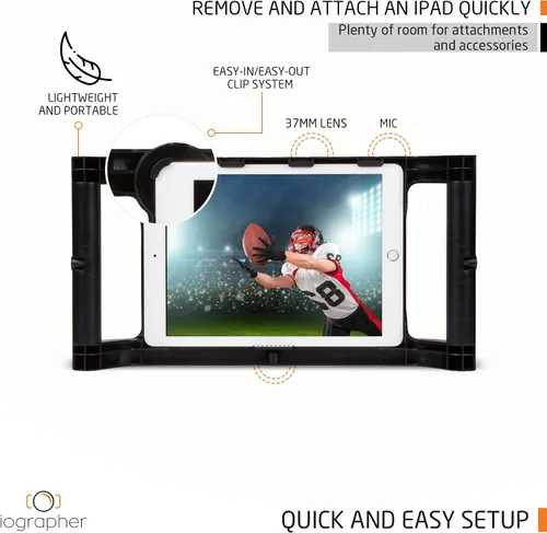Vista 2 de iOgrapher Funda para iPad con asas para trípode y adaptador de lente, estabilizador de iPad para Mini 4ª, 5ª y 6ª generación, funda para tableta