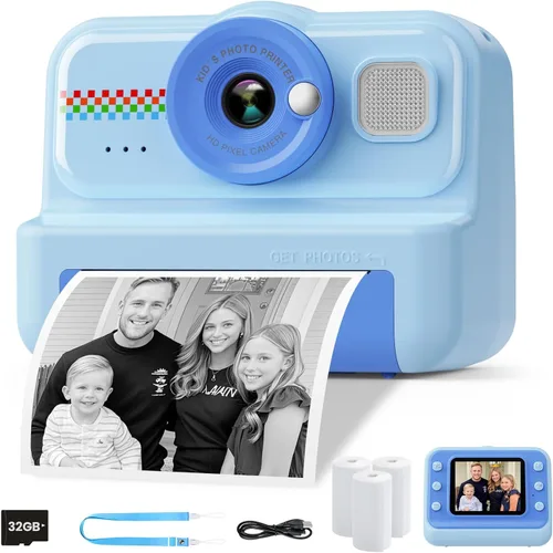 Vista 10 de Cámara de Impresión Instantánea HiMont para Niños, Cámara Digital HD 1080P para Niños con 3 Rollos de Papel de Impresión y Tarjeta de 32GB, Juguetes