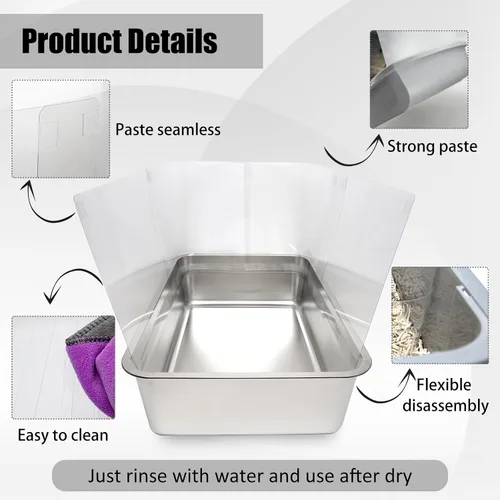 Vista 3 de YOILES 3 piezas de protectores contra salpicaduras de orina para caja de arena de gato, protector contra salpicaduras transparente fácil de limpiar