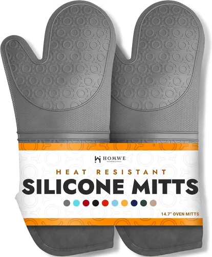 Vista 31 de HOMWE - Manopla de horno profesional y extralarga de silicona, guantes con forro acolchado, agarraderas resistentes al calor, guantes flexibles