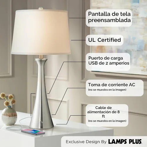 Vista 3 de 360 Lighting Karl - Juego de 2 lámparas de mesa modernas de 27 1/2 pulgadas de alto con puertos de carga USB A+C y toma de corriente alterna