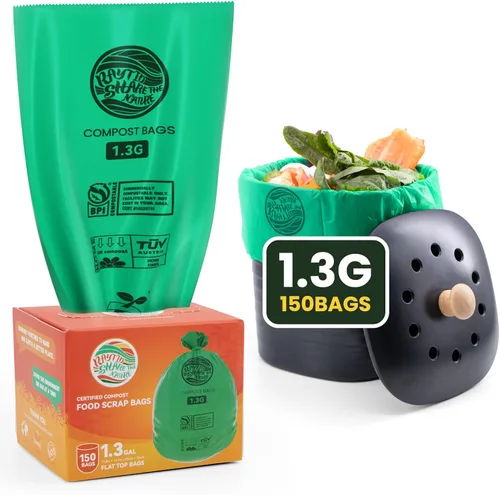 Vista 14 de Bolsas de compost 1.3 galones, 100 unidades, bolsas de basura pequeñas compostables para cubo de compost de cocina en encimera 0.75, 1, 1.2, 1.3