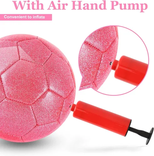 Vista 4 de DLUGOPIS Size 4 Pink Glitter Soccer Ball with Air Pump Sets Toddler Soccer Ball Multiple Size for Kids Aged 4-8 8-12 Boys Girls Youth Gifts Outdoor