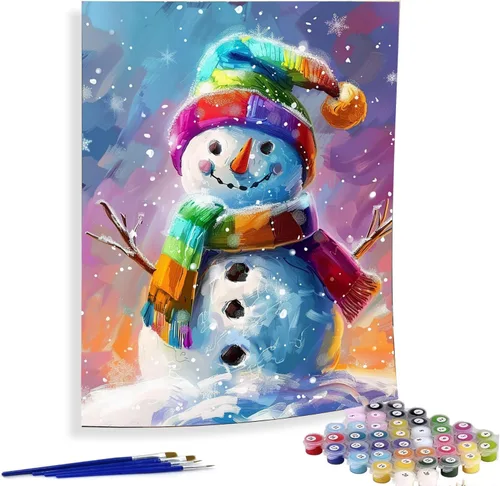 Vista 19 de Diymood Pintura por números para adultos, Navidad, pintura al óleo de muñeco de nieve, kits de pintura acrílica por números para niños, adultos
