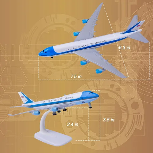 Vista 5 de Modelo de avión 1:300 Escala American Plane Air Force One B747 Modelo Modelo de avión para regalo y decoración