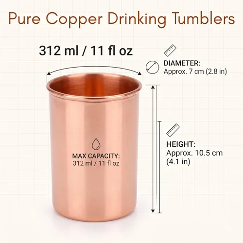 Vista 2 de Vasos de cobre puro para beber – Ayurvedic Health Pure Copper Cups – Juego de 2 piezas – 10.5 fl oz (11 fl oz)