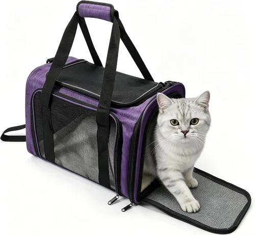 Vista 14 de Transportador para perros para mascotas, hasta 25 libras, transportador de viaje plegable para cachorros con correa para el hombro y tapete Negro