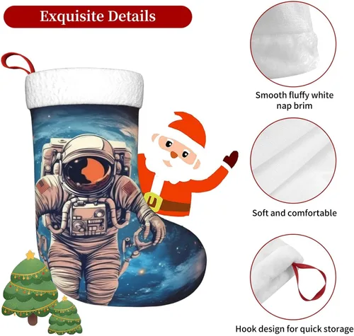 Vista 4 de Astronauta Planet Print Christmas Stockings with Plush Cuff Fireplace Hanging Xmas Stocking Christmas Decorations for Family Holiday Xmas Party New