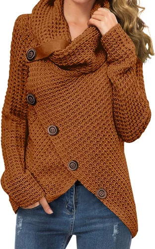 Vista 23 de GRECERELLE - Suéteres de cuello alto con cuello grueso, manga larga, dobladillo asimétrico, sueltos, de punto, para mujer, de otoño, S-2XL 02 negro