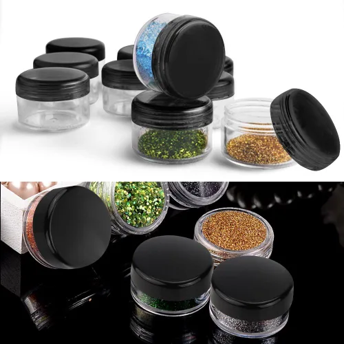 Vista 3 de Accmor 50 recipientes vacíos de plástico transparente para muestras de 0.11 oz con tapas, tarros cosméticos con 5 mini espátulas