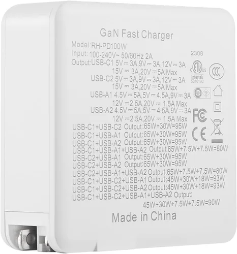 Vista 9 de Cargador USB C de 100 W, cargador de pared rápido Security-01 de 4 puertos GaN PD, compatible con MacBook Pro, MacBook Air, iPhone 14 13 Pro, Steam