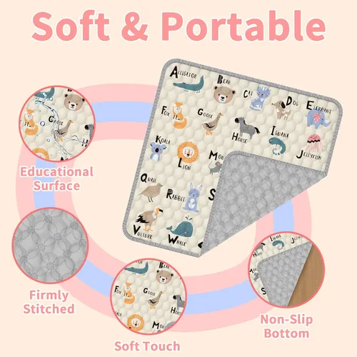 Vista 3 de Tapete de juego para bebé para suelo, tapete de corral de 50 x 50 pulgadas, suave, portátil, antideslizante, lavable a máquina, compañero de juego
