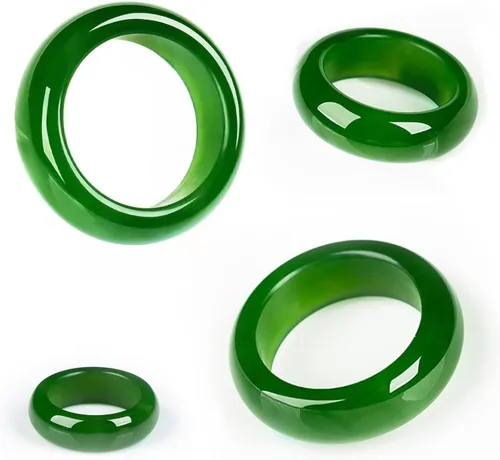 Vista 2 de Anillo de jade - Jade hetian verde naturalblanco, anillos de jade verde para mujeres y hombres, joyería de jade, regalos para mujeres