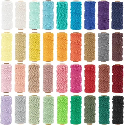 Vista 9 de PHUNTTEK Cordón de macramé de 0.079 in x 590 yardas, 18 rollos de cuerda de algodón natural, 3 soportes de cuerda de yute, cuerda suave, hilos