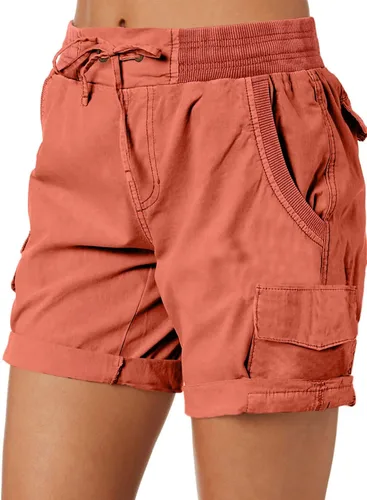 Vista 2 de Dokotoo Pantalones cortos de verano para mujer, ajuste relajado, cintura alta, casual, 4 bolsillos, para senderismo, al aire libre, tallas S-XL