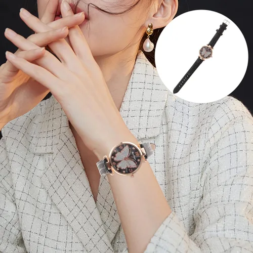 Vista 2 de Reloj de pulsera para mujer reloj analógico Q-uartz con esfera de mariposas para mujer