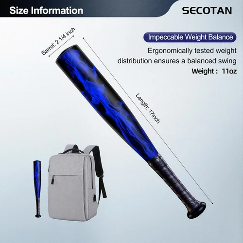 Vista 2 de Bate de béisbol de aluminio de una mano de 17 pulgadas, bate de sóftbol, para el hogar/coche/defensa personal, práctica de bateo, bate de aluminio
