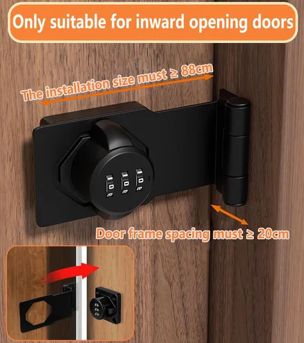 Vista 3 de Cerradura y pestillos para puerta corrediza de granero de 90 grados – Cerraduras rotativas con contraseña de gabinete para armario, cobertizo