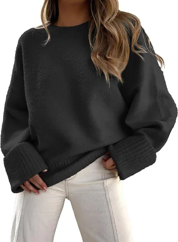 Vista 129 de LOGENE Suéter de gran tamaño para mujer, cuello redondo, manga larga, suave, mullido, suéter de punto 2025 para otoño e invierno