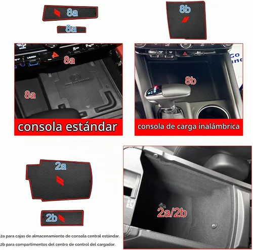 Vista 4 de para Accesorios de Dodge Durango 2021 2022 2023 2024 2025 2026 (Versión de 7 Asientos) Alfombrilla de Forro de Consola Central Insertos de Rojo
